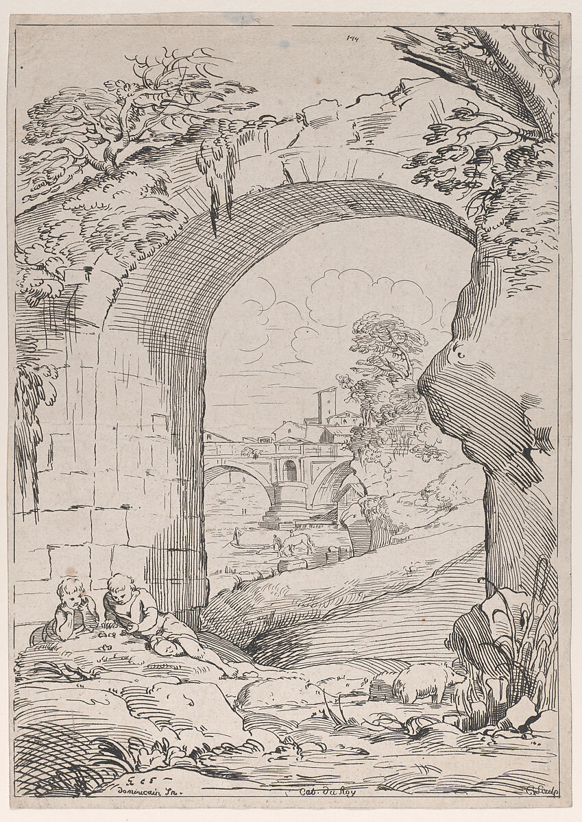 Landscape with Bridge, Anne Claude Philippe de Tubières, comte de Caylus (French, Paris 1692–1765 Paris), Engraving 