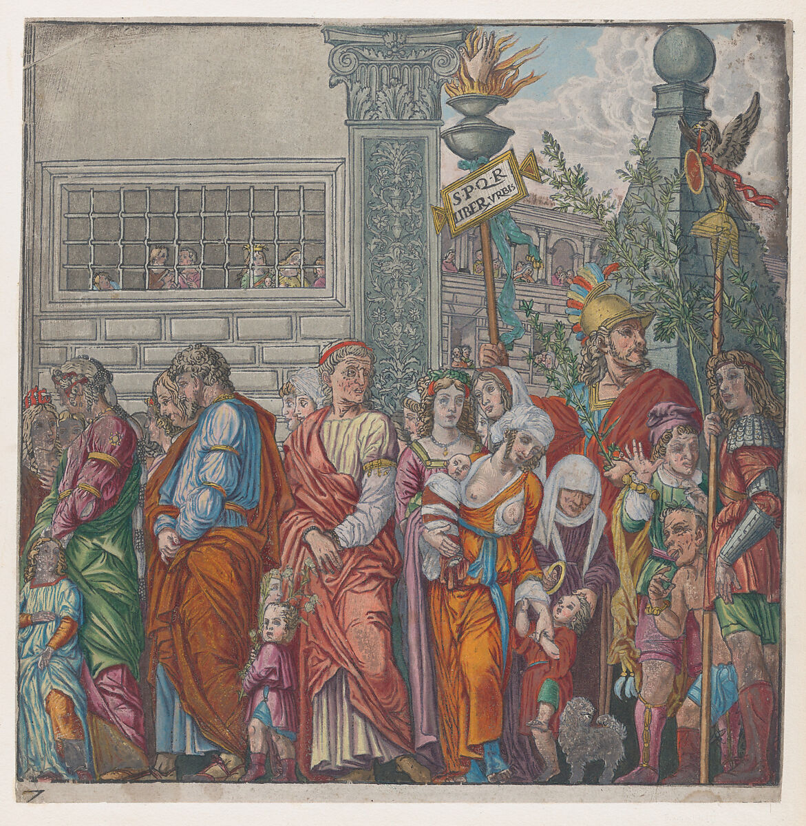 Sheet 7: Procession, from "The Triumph of Julius Caesar", Andrea Andreani (Italian, Mantua 1558/1559–1629), Hand-colored woodcut 