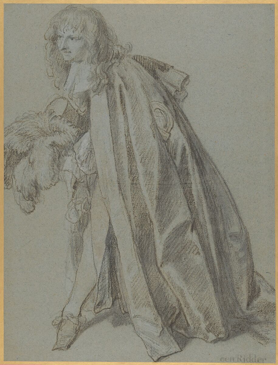 A Knight of the Order of the Garter, Sir Peter Lely (Pieter van der Faes) (British, Soest 1618–1680 London), Black and white chalk, gray pastel, on blue-gray paper 