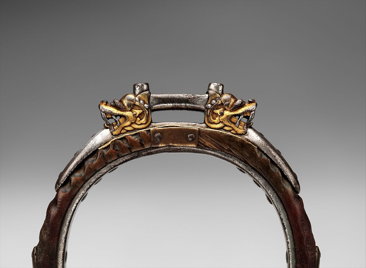 Pair of Stirrups, Iron, gold, silver, horn, copper alloy, Tibetan or Mongolian