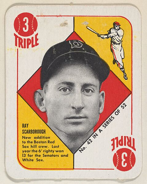 Card  Number 42, Ray Scarborough, Boston Red Sox, from the Topps Red/ Blue Backs series (R414-5) issued by Topps Chewing Gum Company, Issued by Topps Chewing Gum Company (American, Brooklyn), Commercial color lithograph 