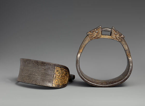 Pair of Stirrups, Iron, gold, silver, Tibetan or Chinese