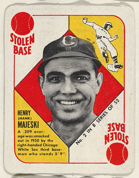 Card  Number 2, Henry (Hank) Majeski, 3rd Base, Chicago White Sox, from the Topps Red/ Blue Backs series (R414-5) issued by Topps Chewing Gum Company, Issued by Topps Chewing Gum Company (American, Brooklyn), Commercial color lithograph 