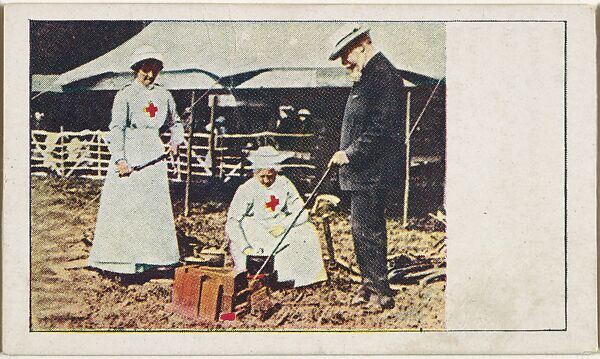 Card No. 46, Nurses Who Will Minister to the British Soldiers at the Front, from the World War I Scenes series (T121) issued by Sweet Caporal Cigarettes, Issued by American Tobacco Company, Photolithograph 