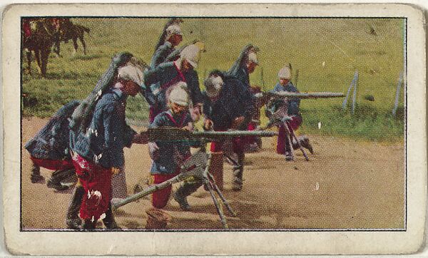 Card No. 52, French Dragoons with Automatic Guns Getting Range of German Vanguard, from the World War I Scenes series (T121) issued by Sweet Caporal Cigarettes, Issued by American Tobacco Company, Photolithograph 