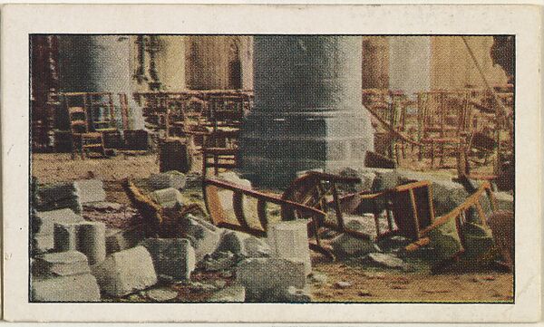 Card No. 58, Ruins of the Stately Malines Cathedral, from the World War I Scenes series (T121) issued by Sweet Caporal Cigarettes, Issued by American Tobacco Company, Photolithograph 