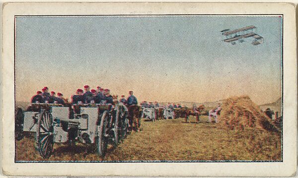 Card No. 65, French Air Scouts Directing Movement of Heavy Artillery, from the World War I Scenes series (T121) issued by Sweet Caporal Cigarettes, Issued by American Tobacco Company, Photolithograph 