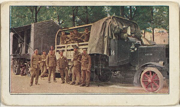 Card No. 66, Auto-Trucks of the English Army in France, from the World War I Scenes series (T121) issued by Sweet Caporal Cigarettes, Issued by American Tobacco Company, Photolithograph 
