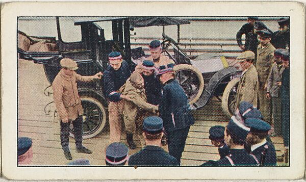 Card No. 72, Wounded German Uhian Received by Belgian Officer at Ostend, from the World War I Scenes series (T121) issued by Sweet Caporal Cigarettes, Issued by American Tobacco Company, Photolithograph 