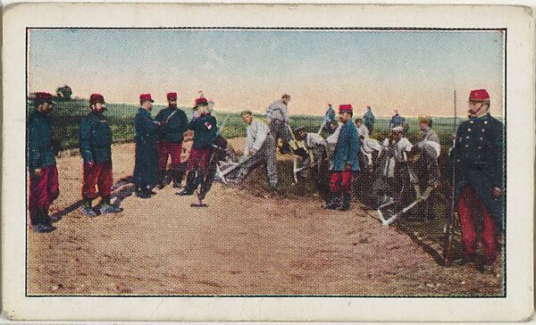 Card No. 77, German Prisoners Burying Their Own Dead in French Territory, from the World War I Scenes series (T121) issued by Sweet Caporal Cigarettes, Issued by American Tobacco Company, Photolithograph 
