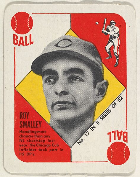 Card Number 17, Roy Smalley, Shortstop, Chicago Cubs, from the Topps Red/ Blue Backs series (R414-5) issued by Topps Chewing Gum Company, Issued by Topps Chewing Gum Company (American, Brooklyn), Commercial color lithograph 