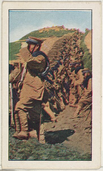 Card No. 68, The Soldiers of the Mikado of Japan Firing From Trenches, from the World War I Scenes series (T121) issued by Sweet Caporal Cigarettes, Issued by American Tobacco Company, Photolithograph 