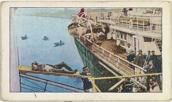 Card No. 84, Wounded Uhian Taken on Board Belgian Hospital Ship, from the World War I Scenes series (T121) issued by Sweet Caporal Cigarettes, Issued by American Tobacco Company, Photolithograph 