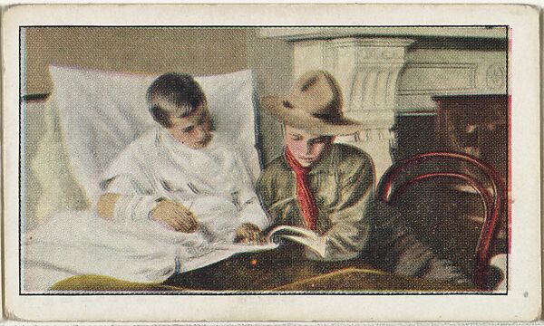 Card No. 87, English Boy Scout Instructing Belgian Scout, from the World War I Scenes series (T121) issued by Sweet Caporal Cigarettes, Issued by American Tobacco Company, Photolithograph 