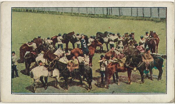 Card No. 90, Fiery Cossacks Being Mobilized by Czar, from the World War I Scenes series (T121) issued by Sweet Caporal Cigarettes, Issued by American Tobacco Company, Photolithograph 