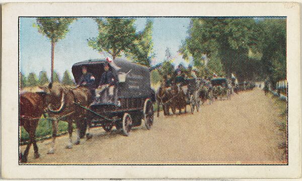 Card No. 97, Ambulance Train Off to the Firing Line, from the World War I Scenes series (T121) issued by Sweet Caporal Cigarettes, Issued by American Tobacco Company, Photolithograph 