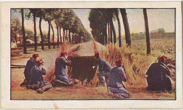 Card No. 110, Defenders of Antwerp, from the World War I Scenes series (T121) issued by Sweet Caporal Cigarettes, Issued by American Tobacco Company, Photolithograph 