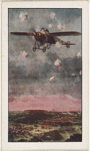 Card No. 108, Aeroplane (French) Being Fired Upon by Germans, from the World War I Scenes series (T121) issued by Sweet Caporal Cigarettes, Issued by American Tobacco Company, Photolithograph 