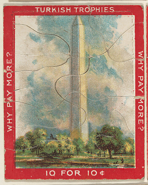 The Washington Monument, from the Jigsaw Puzzle Pictures series (T76) issued by Turkish Trophies Cigarettes, Issued by Turkish Trophies Cigarettes, Commercial color lithograph