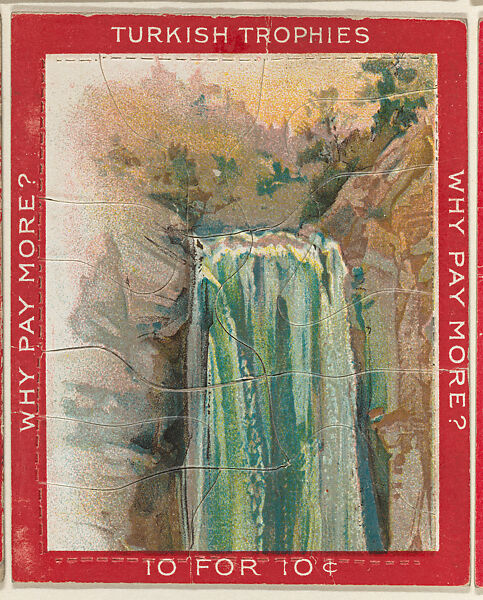 View of a Waterfall, from the Jigsaw Puzzle Pictures series (T76) issued by Turkish Trophies Cigarettes, Issued by Turkish Trophies Cigarettes, Commercial color lithograph
