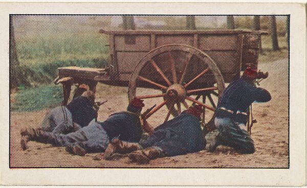 Card No. 122, Belgians Potting Germans in Defense of Antwerp, from the World War I Scenes series (T121) issued by Sweet Caporal Cigarettes, Issued by American Tobacco Company, Photolithograph 