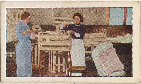 Card No. 127, Converting Banana Boxes Into Babies Cradles, from the World War I Scenes series (T121) issued by Sweet Caporal Cigarettes, Issued by American Tobacco Company, Photolithograph 