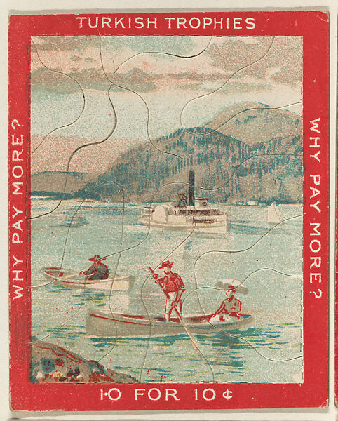 A Woman Seated in the Back of a Canoe Steered by a Man, from the Jigsaw Puzzle Pictures series (T76) issued by Turkish Trophies Cigarettes, Issued by Turkish Trophies Cigarettes, Commercial color lithograph 