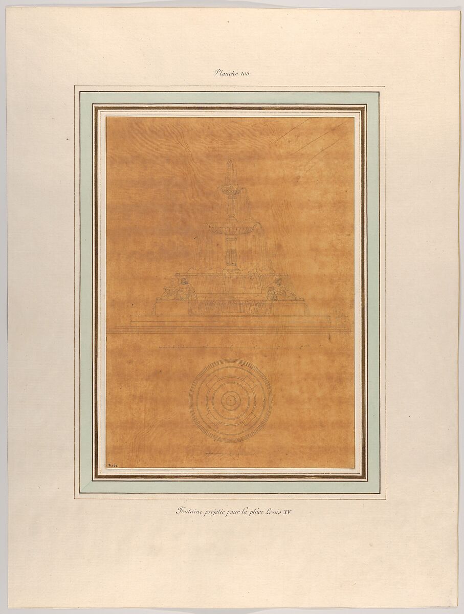 Project for a Fountain for La Place Louis XV, Pierre François Léonard Fontaine (French, Pontoise 1762–1853 Paris), Pen and black ink on tracing paper 