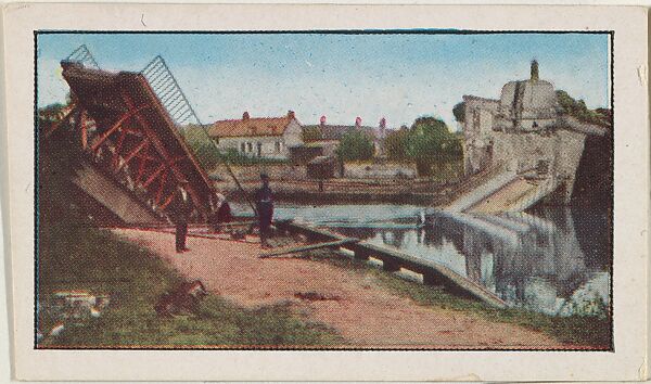 Card No. 141, Bridge Destroyed by French Engineers to Retard Progress of Germans, from the World War I Scenes series (T121) issued by Sweet Caporal Cigarettes, Issued by American Tobacco Company, Photolithograph 