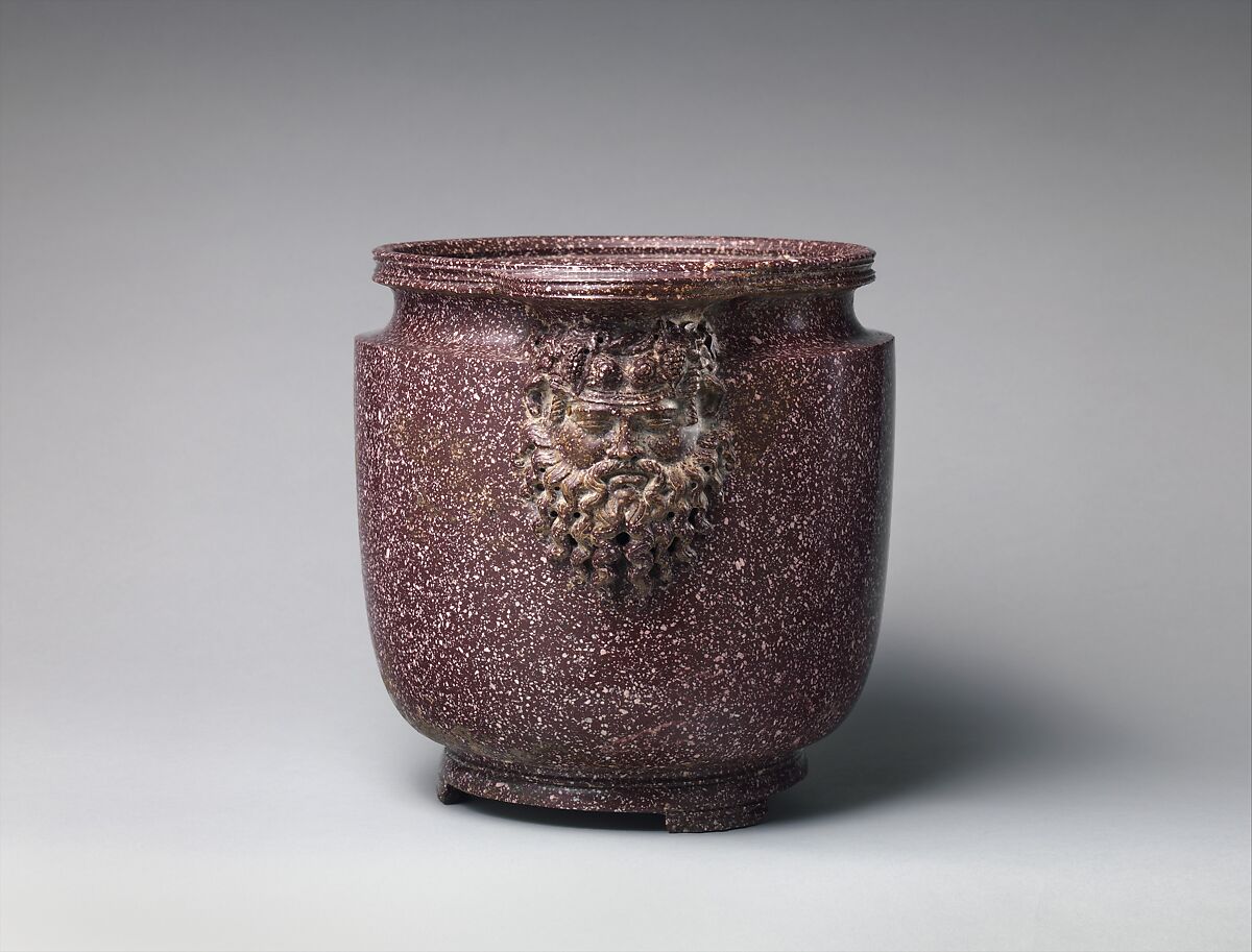 Porphyry vessel with bearded masks, Porphyry, Roman