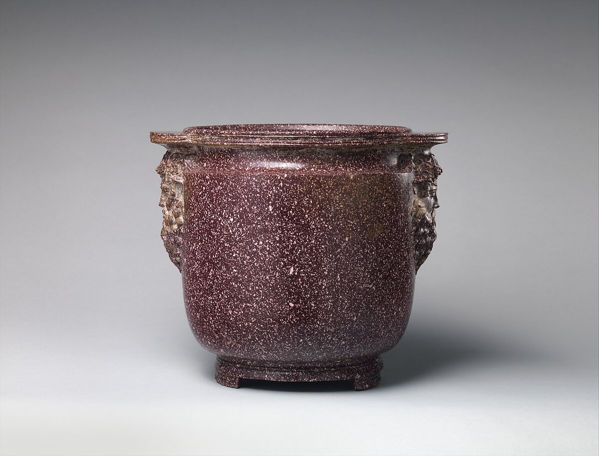 Porphyry vessel with bearded masks, Porphyry, Roman 