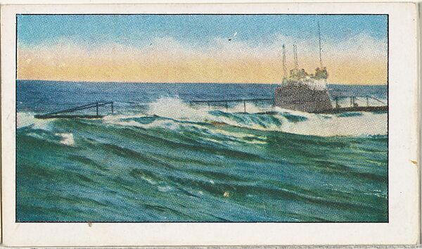Card No. 151, Germany's Submarines Startle the World by Destruction of Seven Ships of the British Navy, from the World War I Scenes series (T121) issued by Sweet Caporal Cigarettes, Issued by American Tobacco Company, Photolithograph 