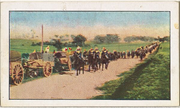Card No. 154, French Ambulance Corps Convoyed by Cavalry, from the World War I Scenes series (T121) issued by Sweet Caporal Cigarettes, Issued by American Tobacco Company, Photolithograph 