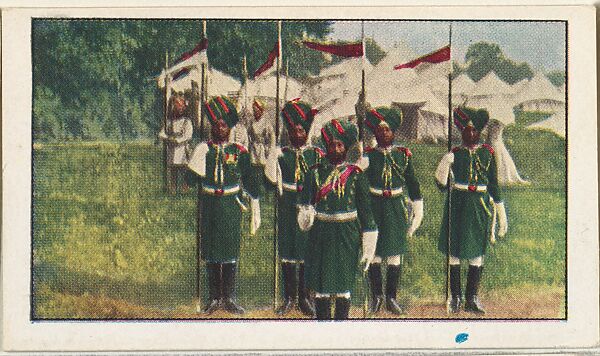 Card No. 166, Soldiers of Bombay Bodyguard, Hampton Court, from the World War I Scenes series (T121) issued by Sweet Caporal Cigarettes, Issued by American Tobacco Company, Photolithograph 