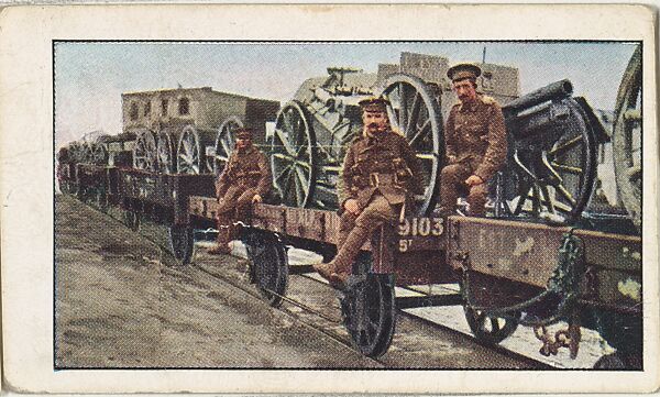 Card No. 171, British Soldiers with Guns Abandoned by the Germans After Their Hasty Retreat Following the Battle of the Marne, from the World War I Scenes series (T121) issued by Sweet Caporal Cigarettes, Issued by American Tobacco Company, Photolithograph 