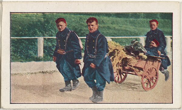 Card No. 174, Wounded Belgian Carried off Battle at St. Gillies, from the World War I Scenes series (T121) issued by Sweet Caporal Cigarettes, Issued by American Tobacco Company, Photolithograph 