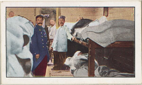 Card No. 177, Wounded Soldiers in a French Red Cross Train, from the World War I Scenes series (T121) issued by Sweet Caporal Cigarettes, Issued by American Tobacco Company, Photolithograph 