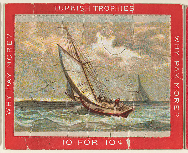 Sailboats in a Cloudy Sky, from the Jigsaw Puzzle Pictures series (T76) issued by Turkish Trophies Cigarettes, Issued by Turkish Trophies Cigarettes, Commercial color lithograph
