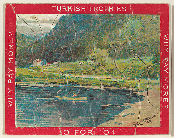 Figures in a Row Boat Near the Shoreline, from the Jigsaw Puzzle Pictures series (T76) issued by Turkish Trophies Cigarettes, Issued by Turkish Trophies Cigarettes, Commercial color lithograph 