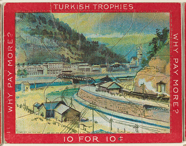 A Train Traveling through a Landscape, from the Jigsaw Puzzle Pictures series (T76) issued by Turkish Trophies Cigarettes, Issued by Turkish Trophies Cigarettes, Commercial color lithograph