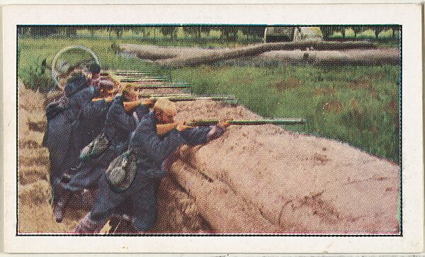 Card No. 179, Belgians Guarding Approaches to Antwerp Against Advance of Germans, from the World War I Scenes series (T121) issued by Sweet Caporal Cigarettes, Issued by American Tobacco Company, Photolithograph 