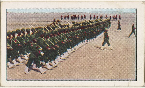 Card No. 182, From the Broiling Sands of India Across Canada to Join British Troops in War Zone, from the World War I Scenes series (T121) issued by Sweet Caporal Cigarettes, Issued by American Tobacco Company, Photolithograph 