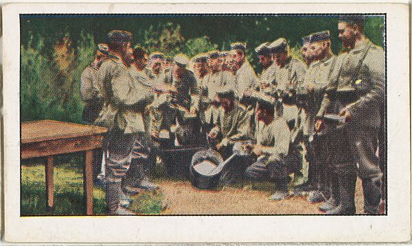 Card No. 188, Germans Around Soup Kettles in Camp Near Charleroi, from the World War I Scenes series (T121) issued by Sweet Caporal Cigarettes, Issued by American Tobacco Company, Photolithograph 