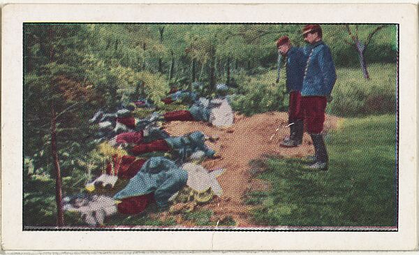 Card No. 190, Germans Surprise French in Forest and Annihilate an Entire Regiment, from the World War I Scenes series (T121) issued by Sweet Caporal Cigarettes, Issued by American Tobacco Company, Photolithograph 