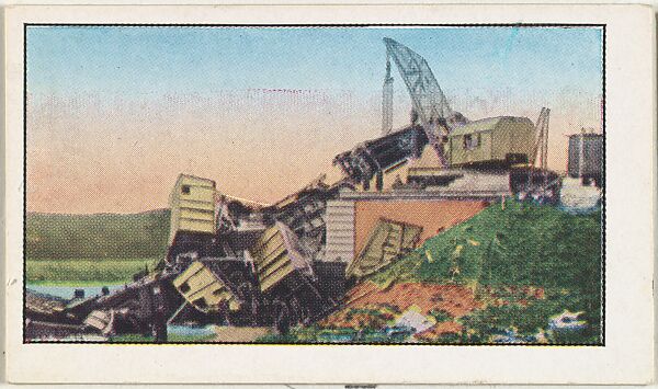 Card No. 193, Wreck of the Red Cross Train and Bridge of Mary at Marne, from the World War I Scenes series (T121) issued by Sweet Caporal Cigarettes, Issued by American Tobacco Company, Photolithograph 