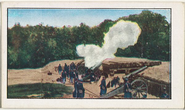 Card No. 195, A Belgian Fort, Screened by Woods, Replying to German Siege Guns, from the World War I Scenes series (T121) issued by Sweet Caporal Cigarettes, Issued by American Tobacco Company, Photolithograph 