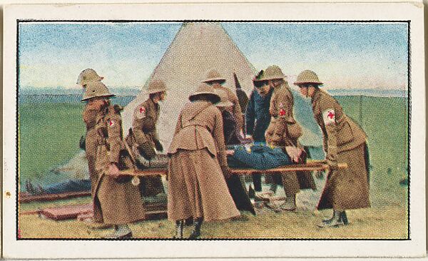Card No. 205, First Aid Nurses Yeomanry Corps at Work in North of France, from the World War I Scenes series (T121) issued by Sweet Caporal Cigarettes, Issued by American Tobacco Company, Photolithograph 
