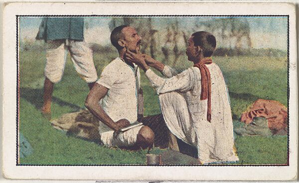 Card No. 207, Arrival of the Indian Troops in France–the Camp Barber, from the World War I Scenes series (T121) issued by Sweet Caporal Cigarettes, Issued by American Tobacco Company, Photolithograph 