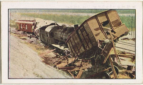 Card No. 212, Train Wreck in Germany Kills Many Soldiers on Way to French Battlefields, from the World War I Scenes series (T121) issued by Sweet Caporal Cigarettes, Issued by American Tobacco Company, Photolithograph 