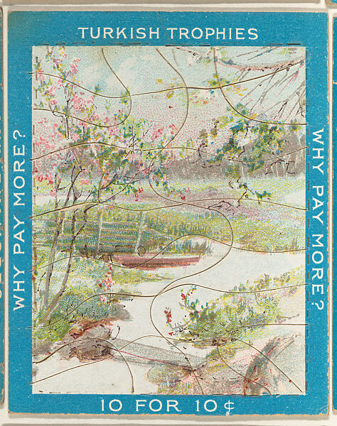 A River with a Footbridge, from the Jigsaw Puzzle Pictures series (T76) issued by Turkish Trophies Cigarettes, Issued by Turkish Trophies Cigarettes, Commercial color lithograph 